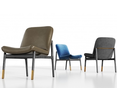 3d现代实木皮革绒布单椅模型