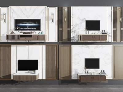 3d新中式大理石电视柜背景墙模型