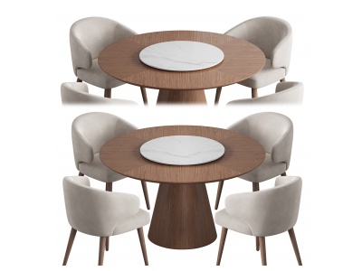 3d北欧四人圆餐桌椅组合模型