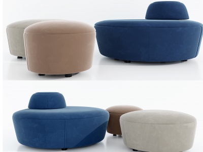 3d现代圆形布艺沙发凳模型
