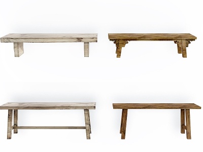3d中式实木长条凳模型