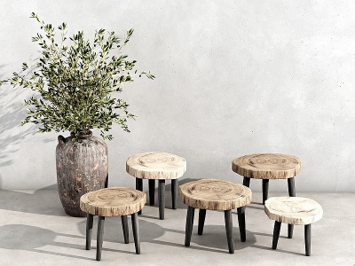 3d现代侘寂木质小凳子模型