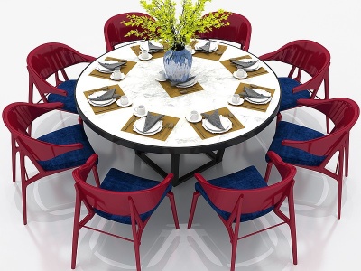 3d现代餐桌椅组合餐桌装饰模型