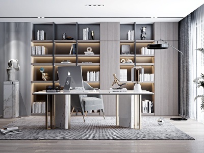 3d现代书房书桌椅模型