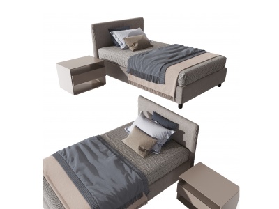 现代布艺单人床3d模型