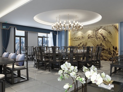 3d新中式餐厅会客厅包房模型