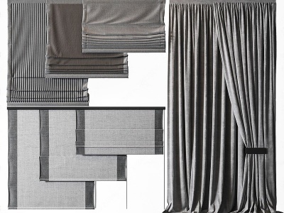 3d新中式布艺窗帘模型