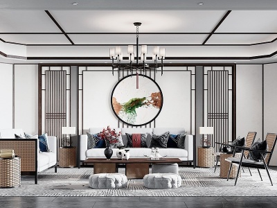 3d新中式客厅模型
