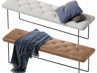 3d贝拉长凳现代欧式皮革长凳模型