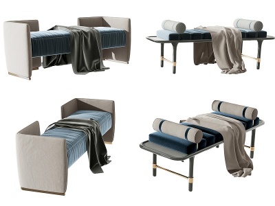 现代绒布床尾凳模型3d模型