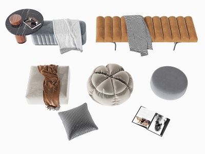 3d现代绒布床尾凳沙发凳模型
