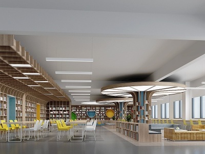 3d现代图书馆阅览室模型