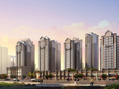 3d新中式高层商业住宅模型