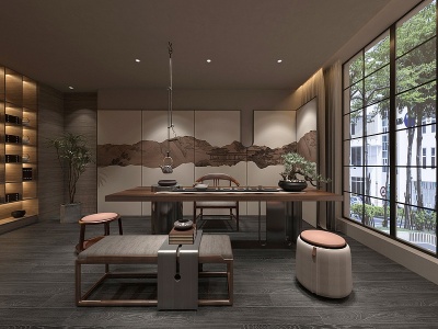 3d新中式茶室茶楼模型