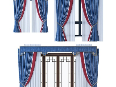 3d欧式窗帘组合模型