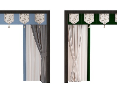 新中式窗帘组合模型3d模型