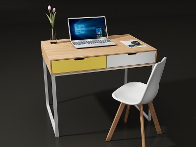 3d现代简约书桌椅组合模型
