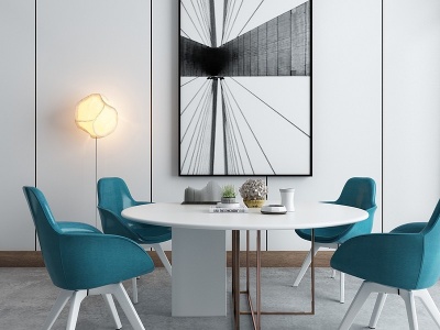 3d北欧餐桌椅现代挂画端景柜模型