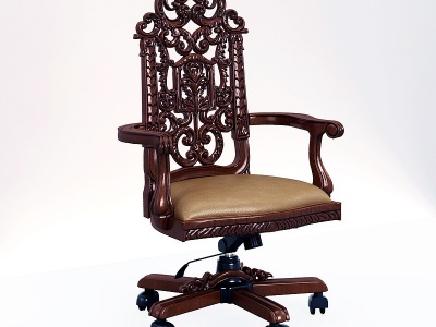 3d欧式古典雕花皮革大班椅模型