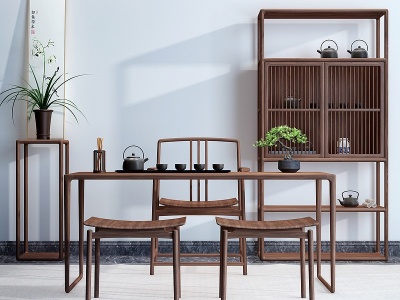 新中式古典实木茶桌椅模型3d模型