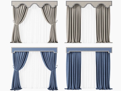 3d现代简欧窗帘组合模型
