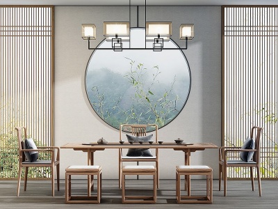 新中式实木茶桌椅模型3d模型