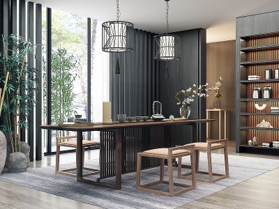 新中式实木茶桌椅模型3d模型