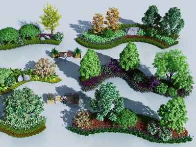 3d现代户外花槽树木模型