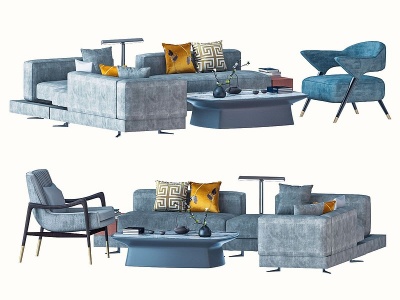 3d简欧现代沙发茶几组合模型