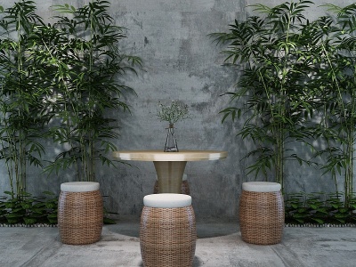 中式竹子圆桌椅模型3d模型