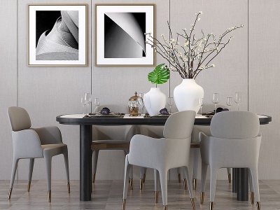 3d现代餐桌椅组合挂画模型
