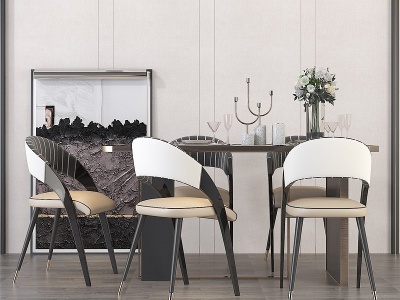 3d现代餐桌椅组合挂画模型