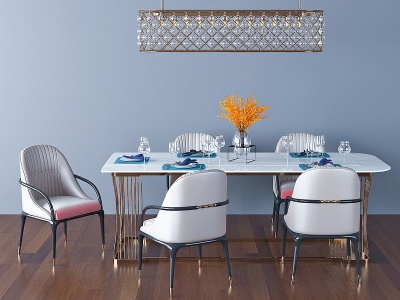 新古典吊灯餐桌椅组合模型3d模型