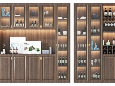 3d新中式实木酒柜模型