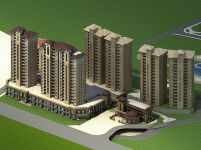 3d欧式高层住宅模型