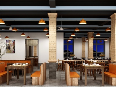 3d新中式酒楼大堂餐厅模型