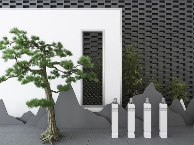 3d新中式松树景观小品模型