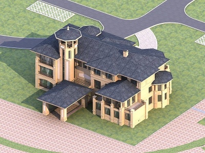 3d欧式独栋别墅会所建筑外观模型