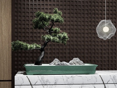 新中式迎客松盆栽模型