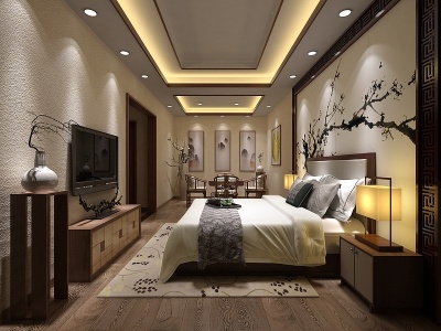 新中式民宿酒店客房模型3d模型