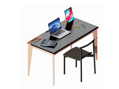3d现代简易书桌椅模型