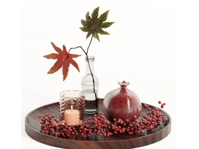 3d现代枫叶红豆桌面摆件模型
