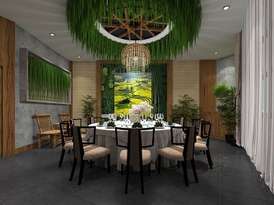 中式主题餐厅模型3d模型