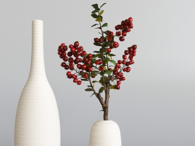 3d侘寂红梅花瓶桌面摆件模型
