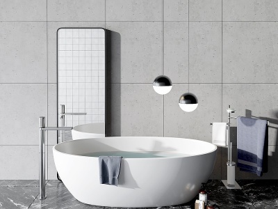 现代浴缸洗浴用品组合模型