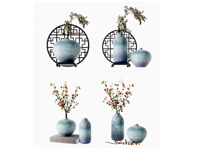 3d新中式陶瓷花瓶模型