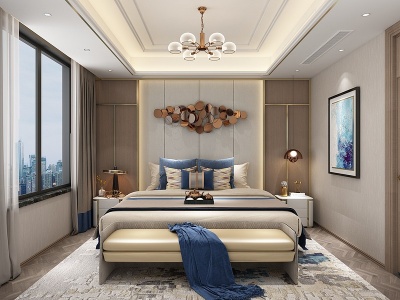 3d现代轻奢港式卧室模型