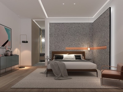 3d现代LOFT客房卧室模型