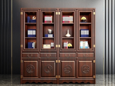 新中式实木书柜模型3d模型