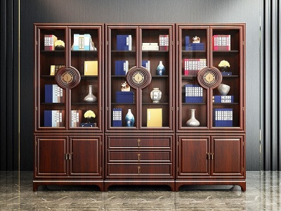 3d中式实木红木书柜模型